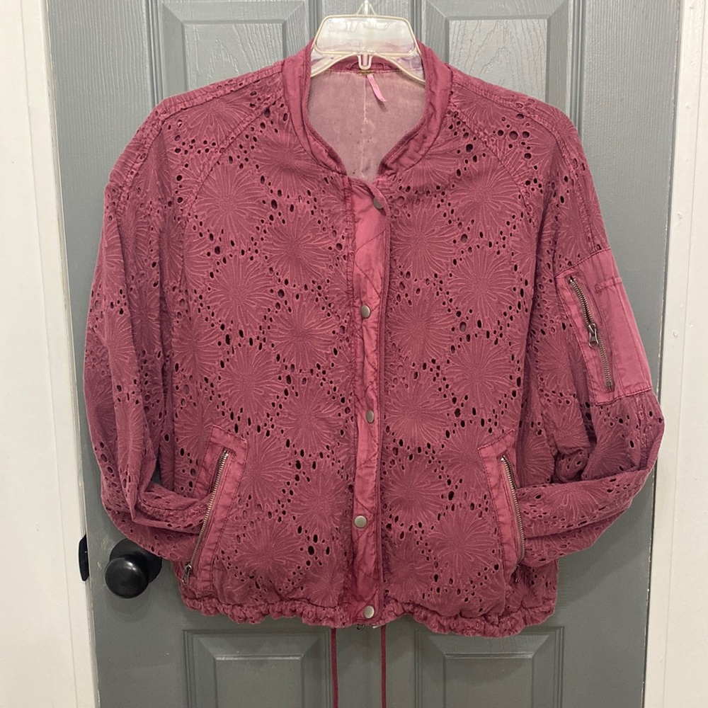 Free People Jacket- size medium, burgundy color, well-loved ❤️